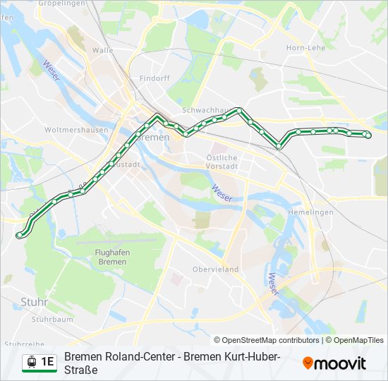 Трамвай 1E: карта маршрута