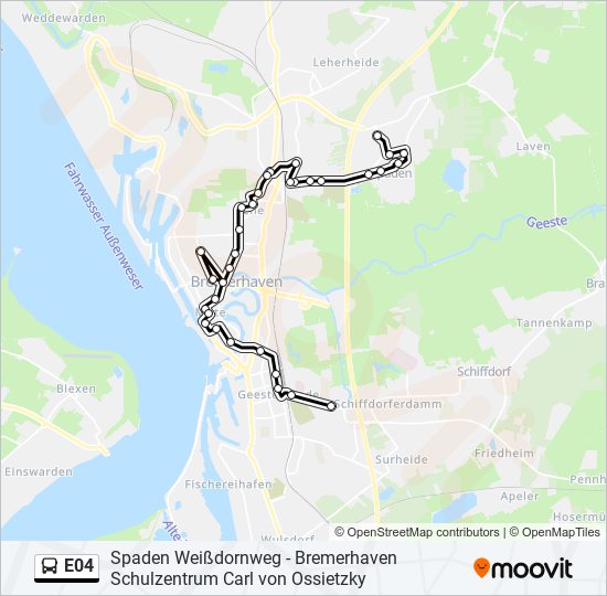 Автобус E04: карта маршрута
