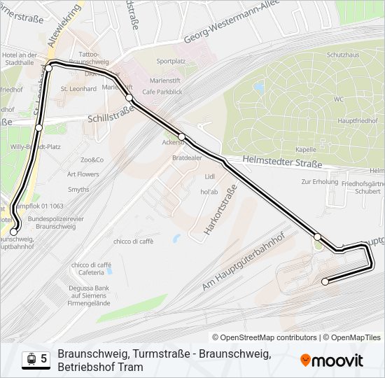 Straßenbahnlinie 5 Karte