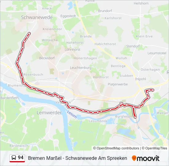 Автобус 94: карта маршрута