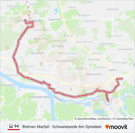 Автобус 94: карта маршрута