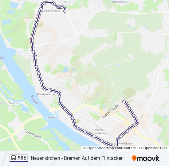 90E bus Line Map