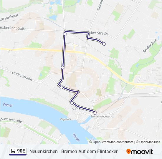 90E bus Line Map