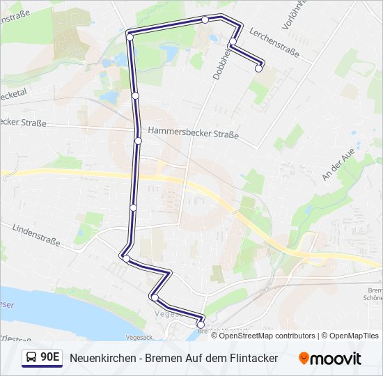 90E bus Line Map