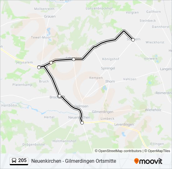 205 bus Line Map