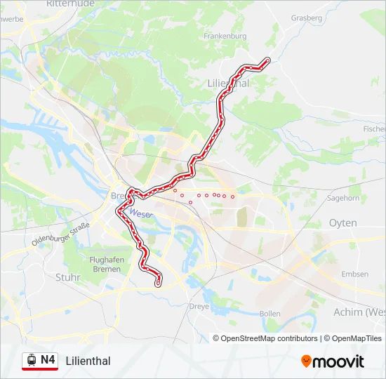 Трамвай N4: карта маршрута