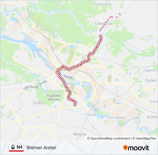 Straßenbahnlinie N4 Karte