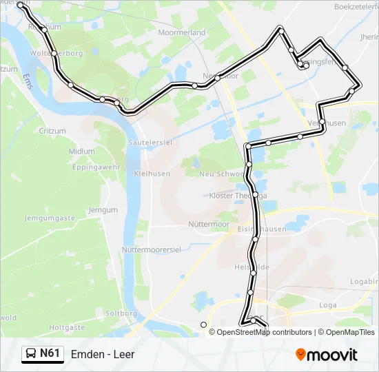 Автобус N61: карта маршрута