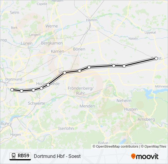 Поезд RB59: карта маршрута