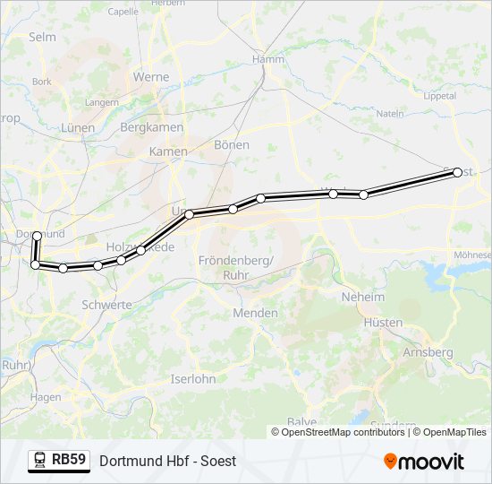 Поезд RB59: карта маршрута