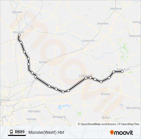 Поезд RB89: карта маршрута