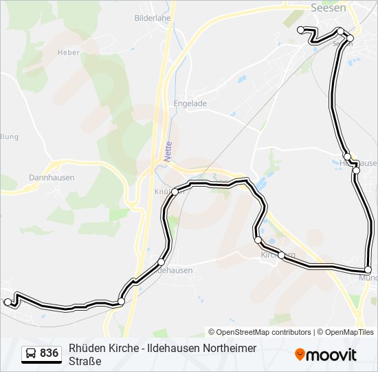 836 bus Line Map