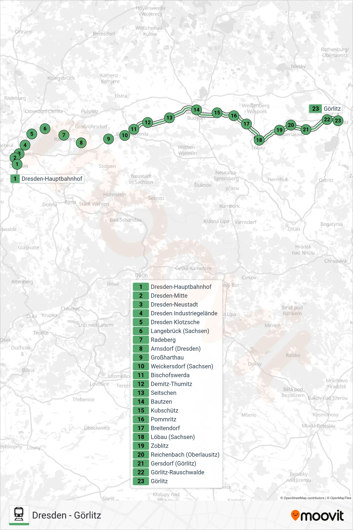Linie RB60 (Bahn) Richtung Görlitz: Route und Haltestellen auf der Karte