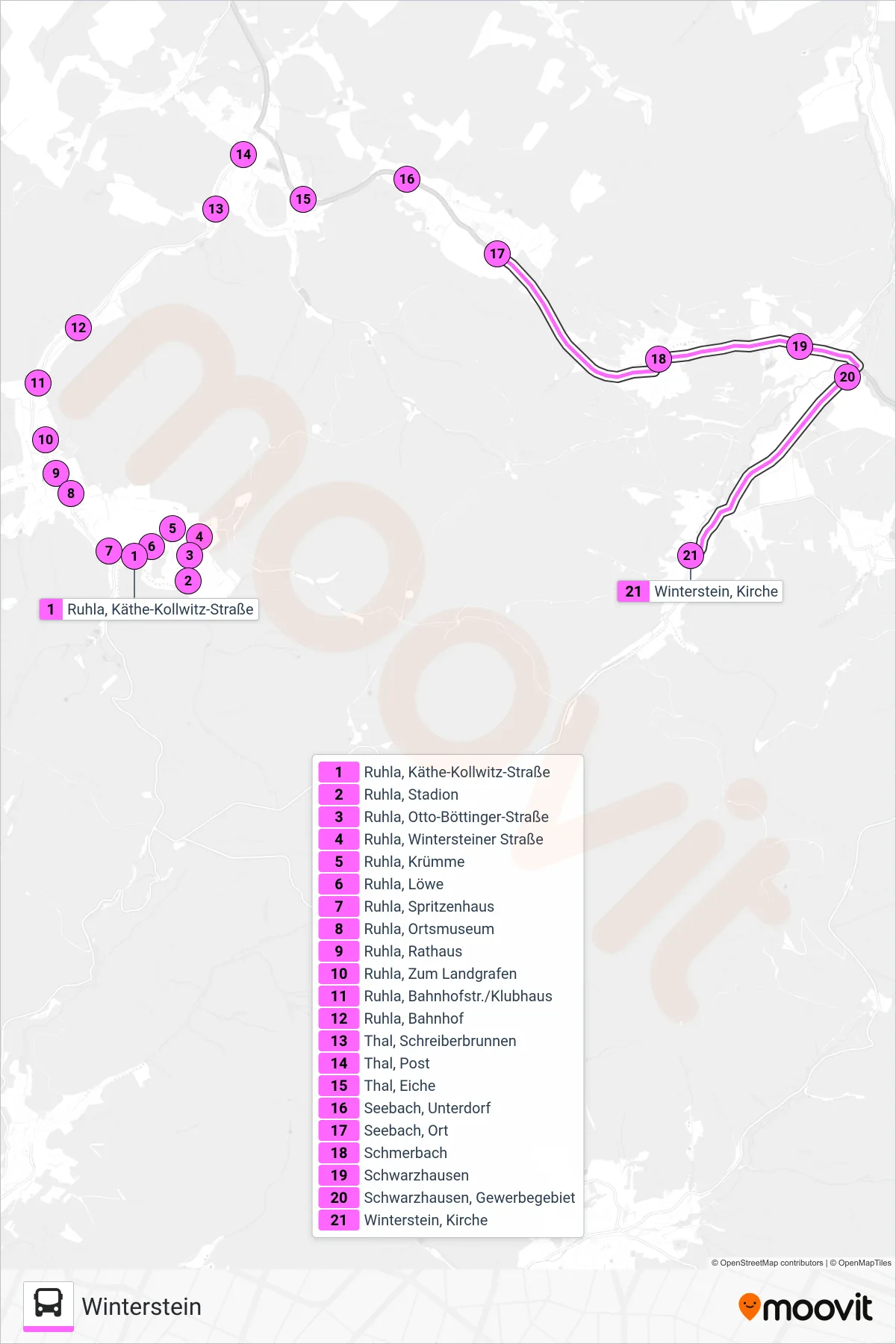 41 bus Line (Winterstein) route and stops on a map