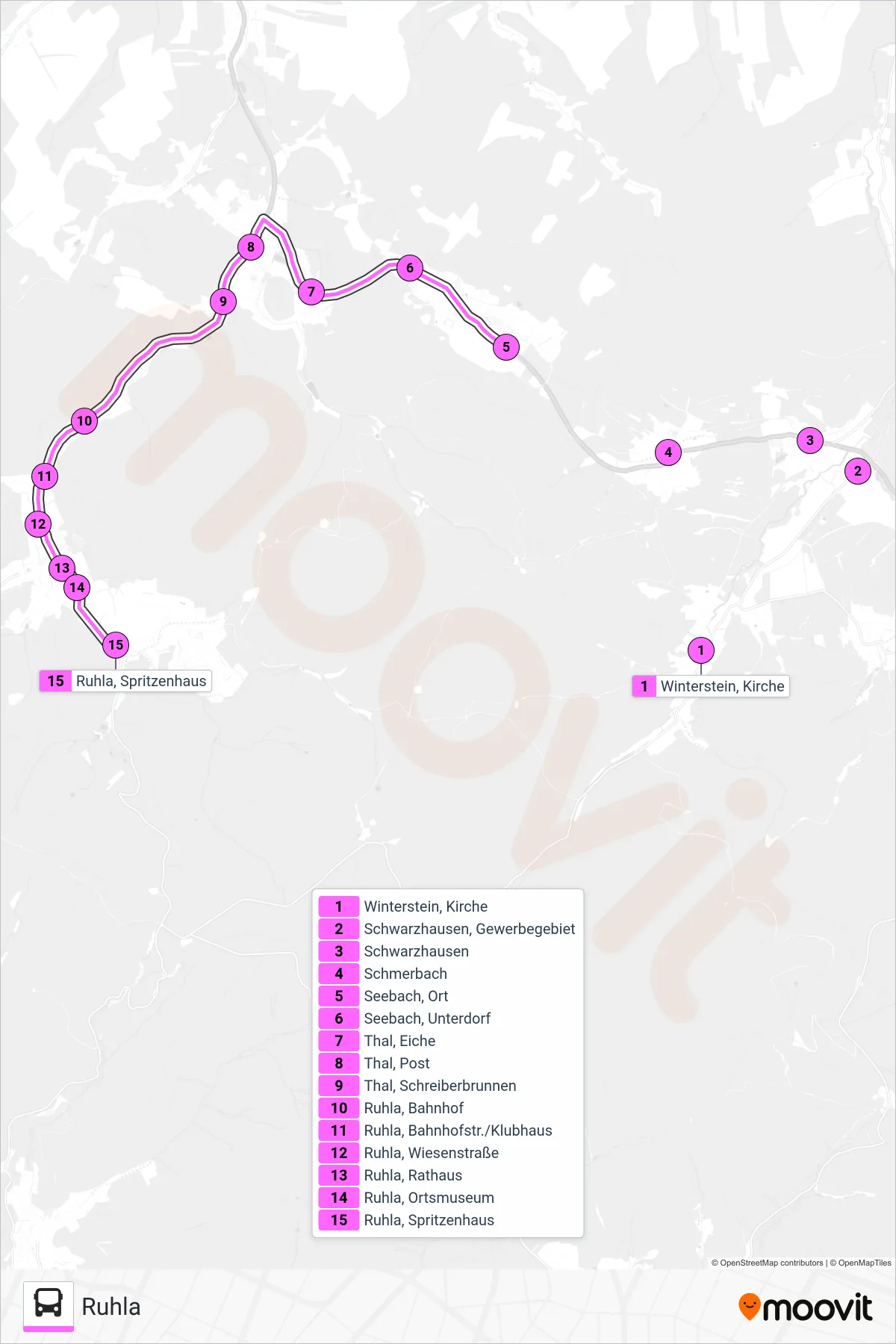 41 bus Line (Ruhla) route and stops on a map