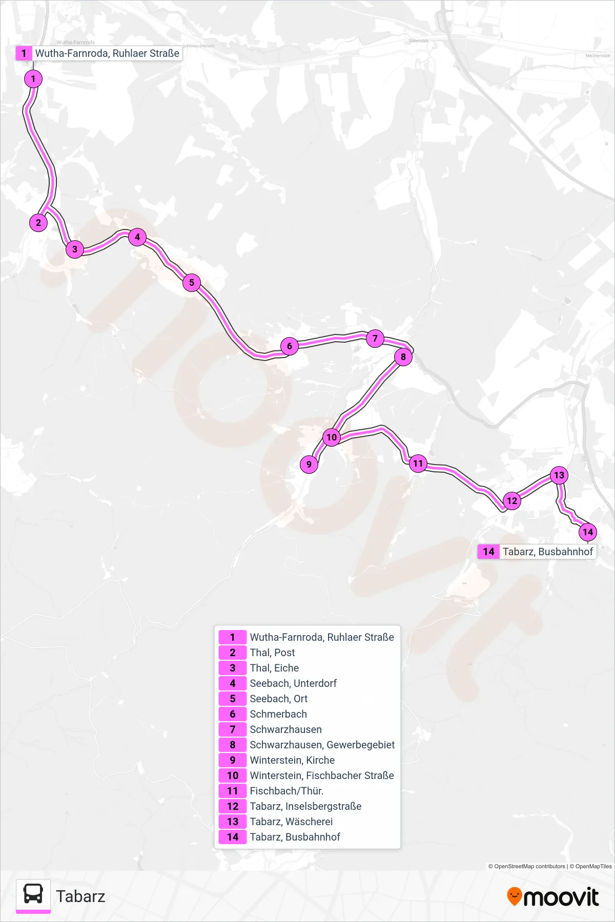 Linie 41 (Bus) Richtung Tabarz: Route und Haltestellen auf der Karte