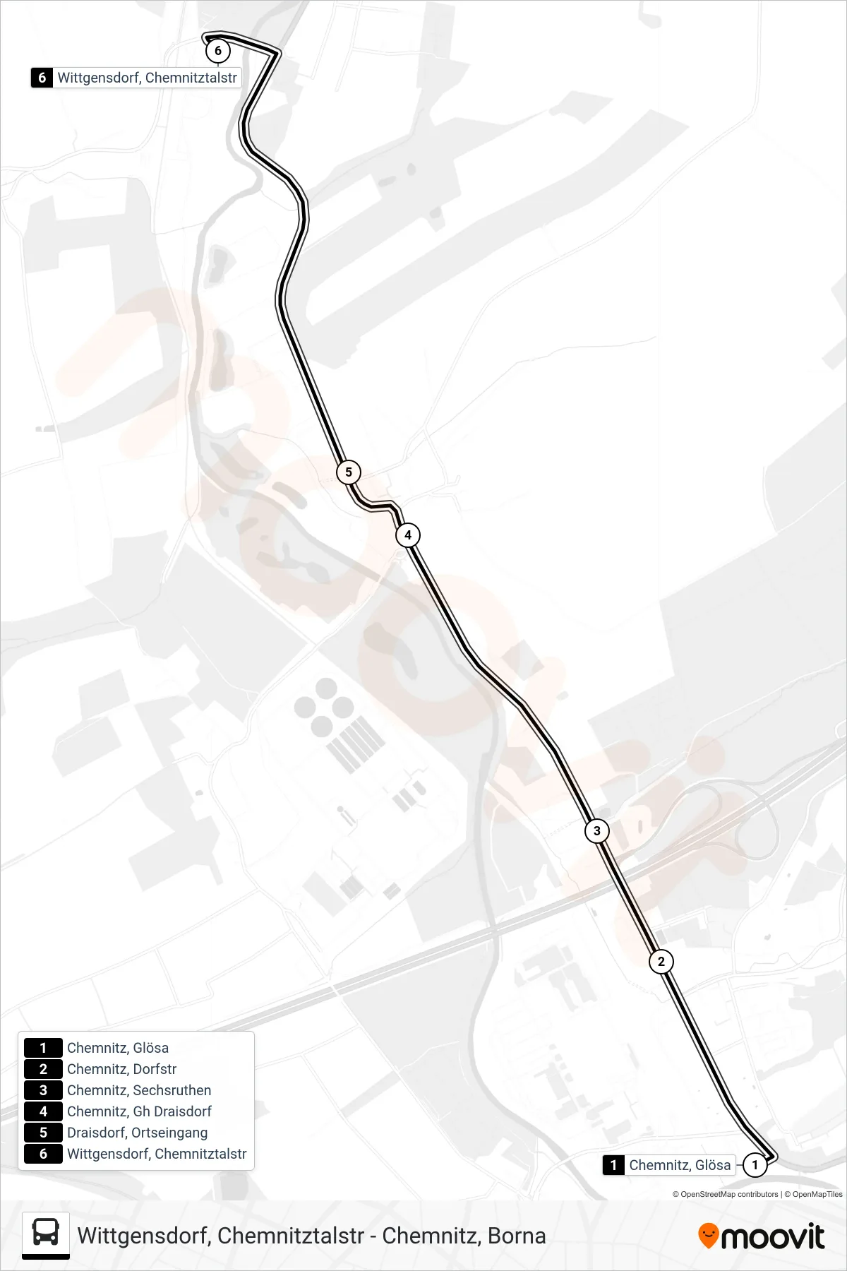 Linie 46 (Bus) Richtung Wittgensdorf, Chemnitztalstr: Route und Haltestellen auf der Karte