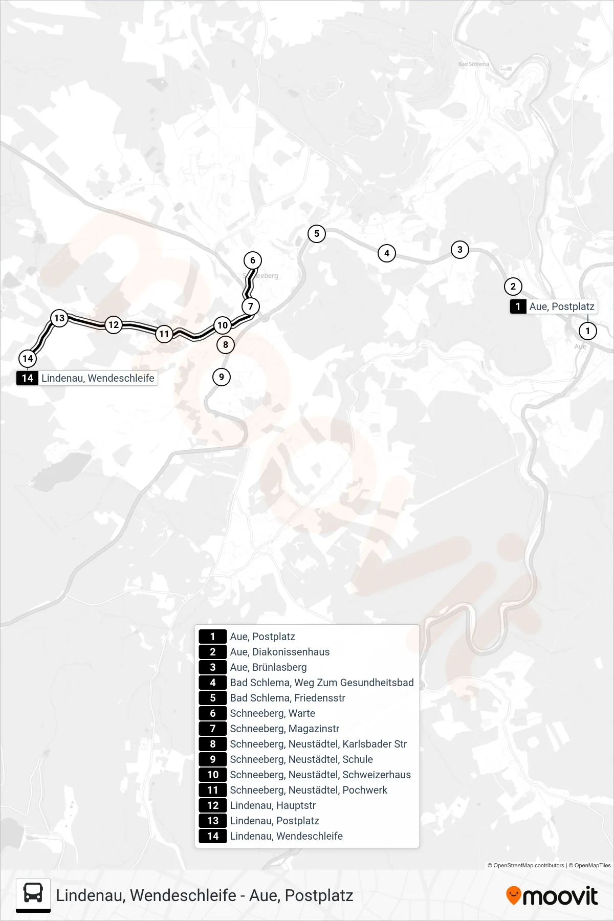 357 bus Line (Lindenau, Wendeschleife) route and stops on a map