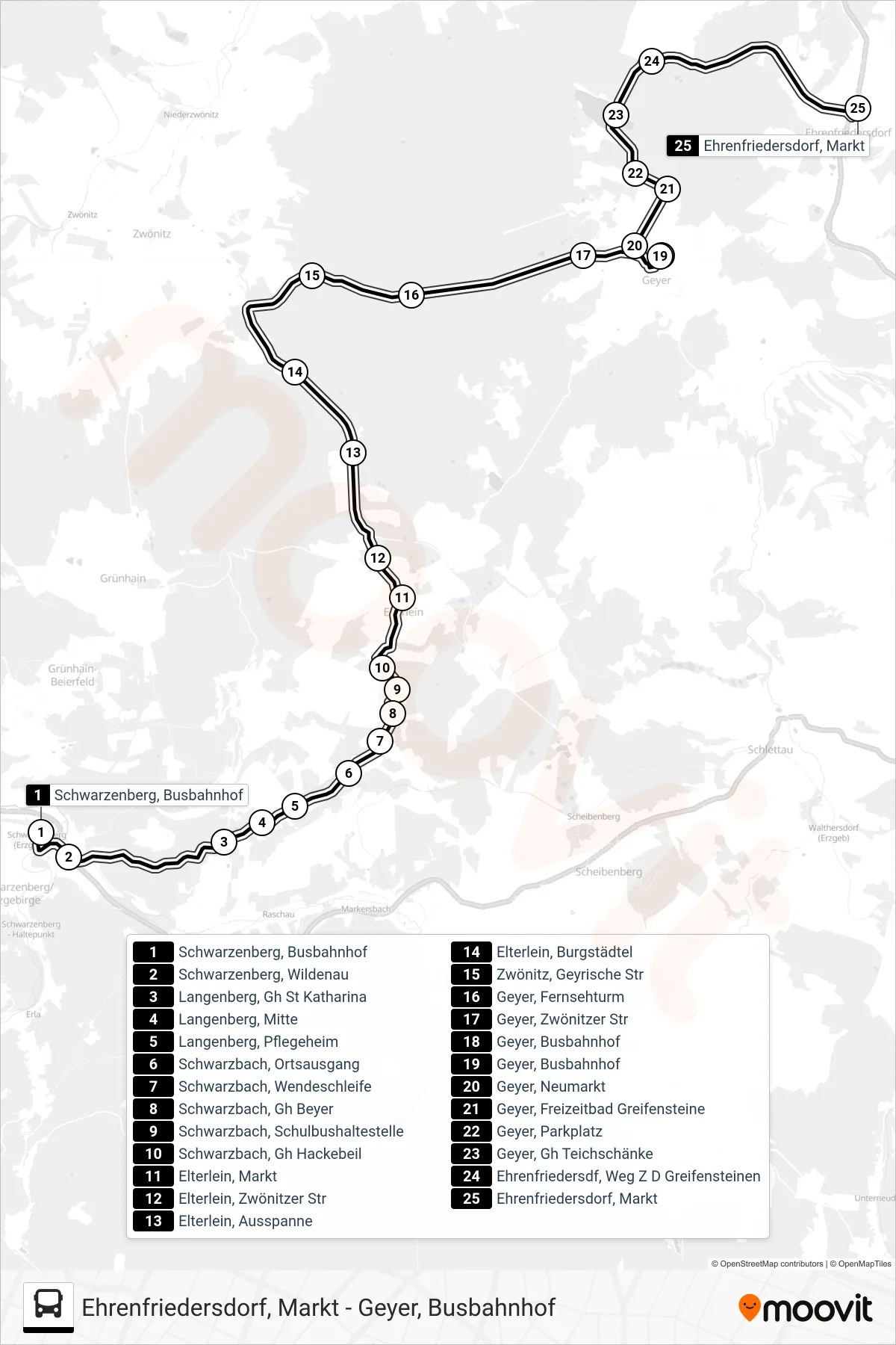 441 bus Line (Ehrenfriedersdorf, Markt) route and stops on a map