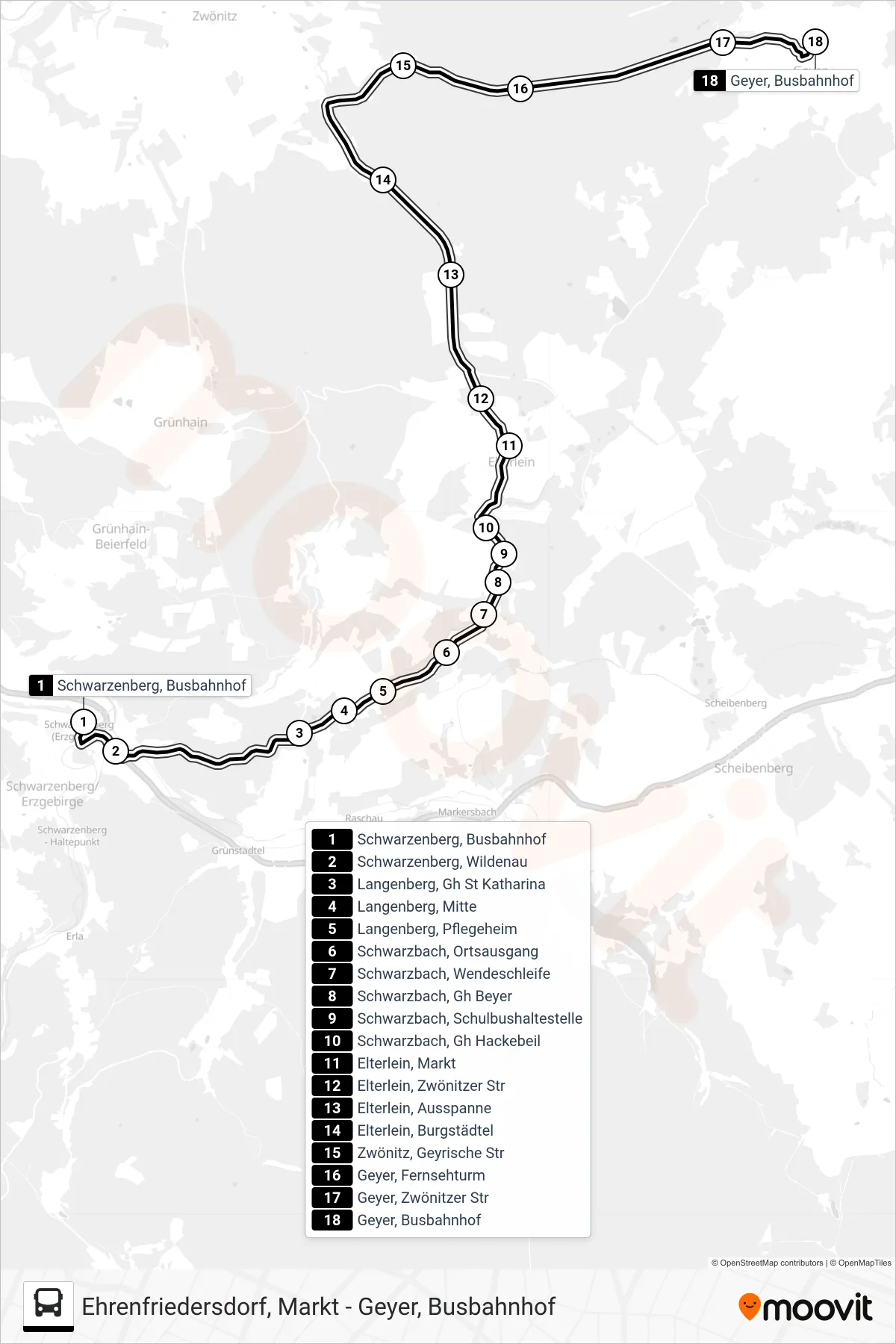 Linie 441 (Bus) Richtung Geyer, Busbahnhof: Route und Haltestellen auf der Karte