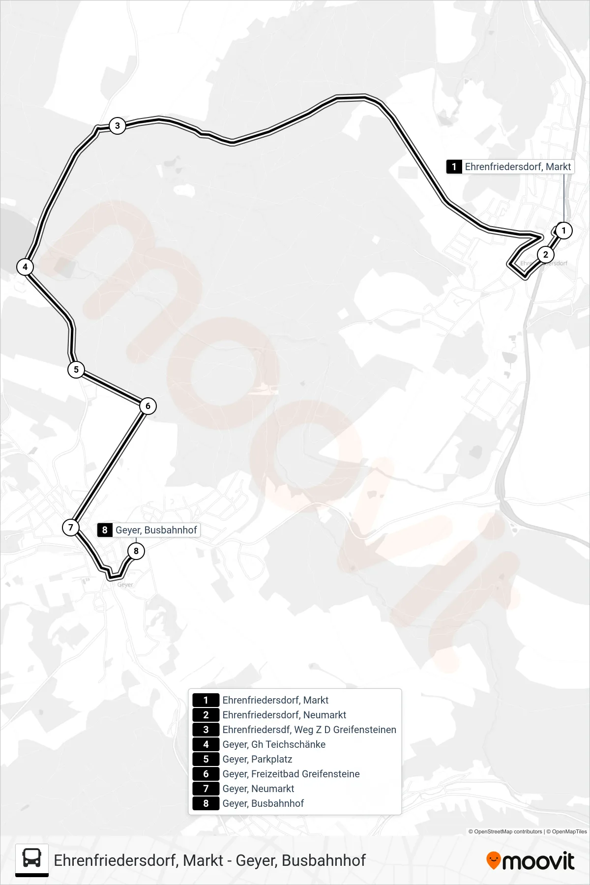 Linie 441 (Bus) Richtung Geyer, Busbahnhof: Route und Haltestellen auf der Karte