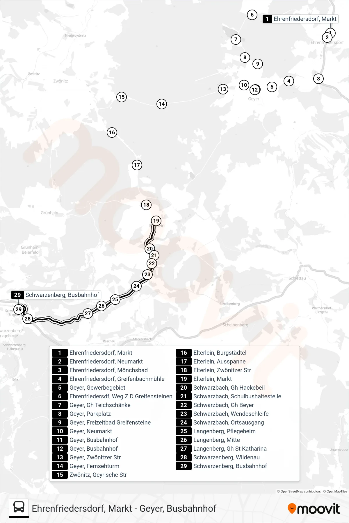 441 bus Line (Schwarzenberg, Busbahnhof) route and stops on a map