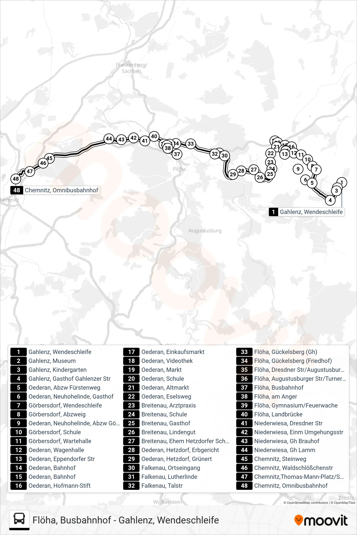 710 bus Line (Chemnitz, Omnibusbahnhof) route and stops on a map