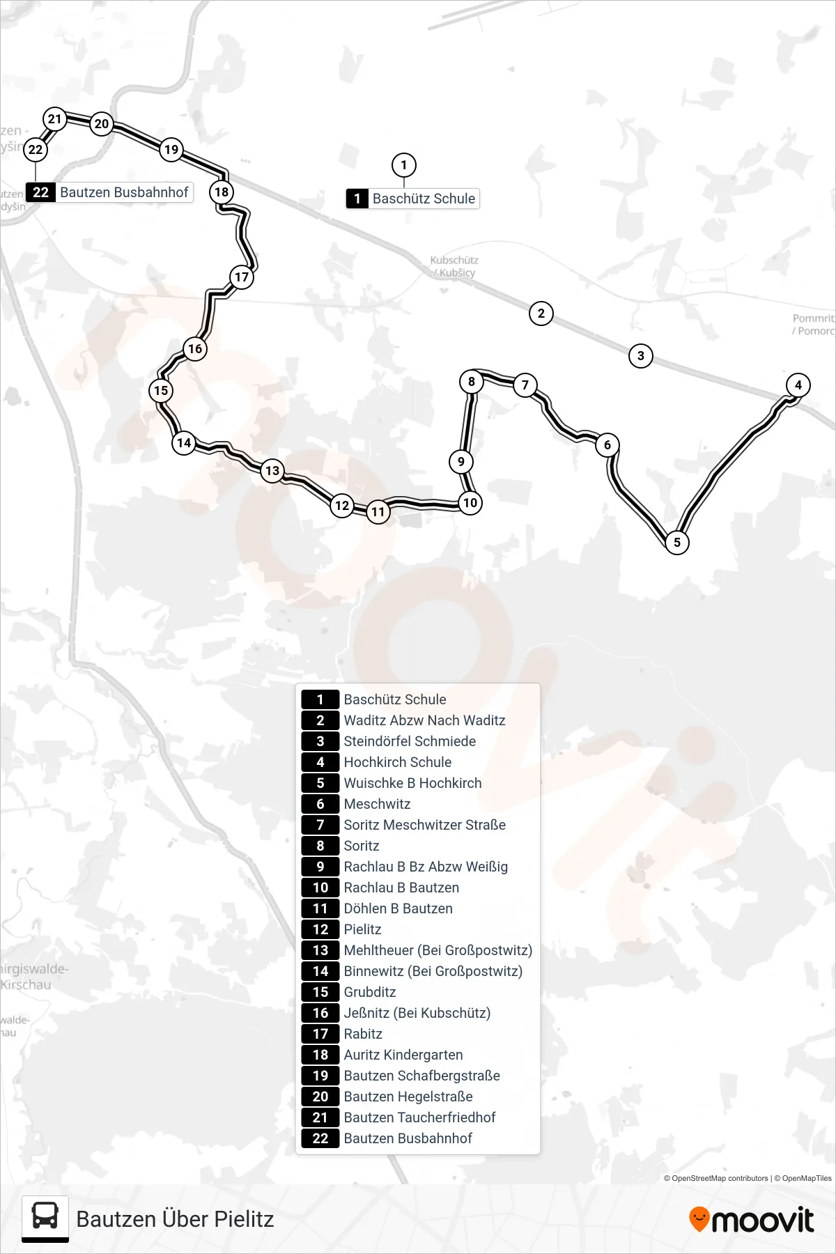 Linie 703 (Bus) Richtung Bautzen Über Pielitz: Route und Haltestellen auf der Karte