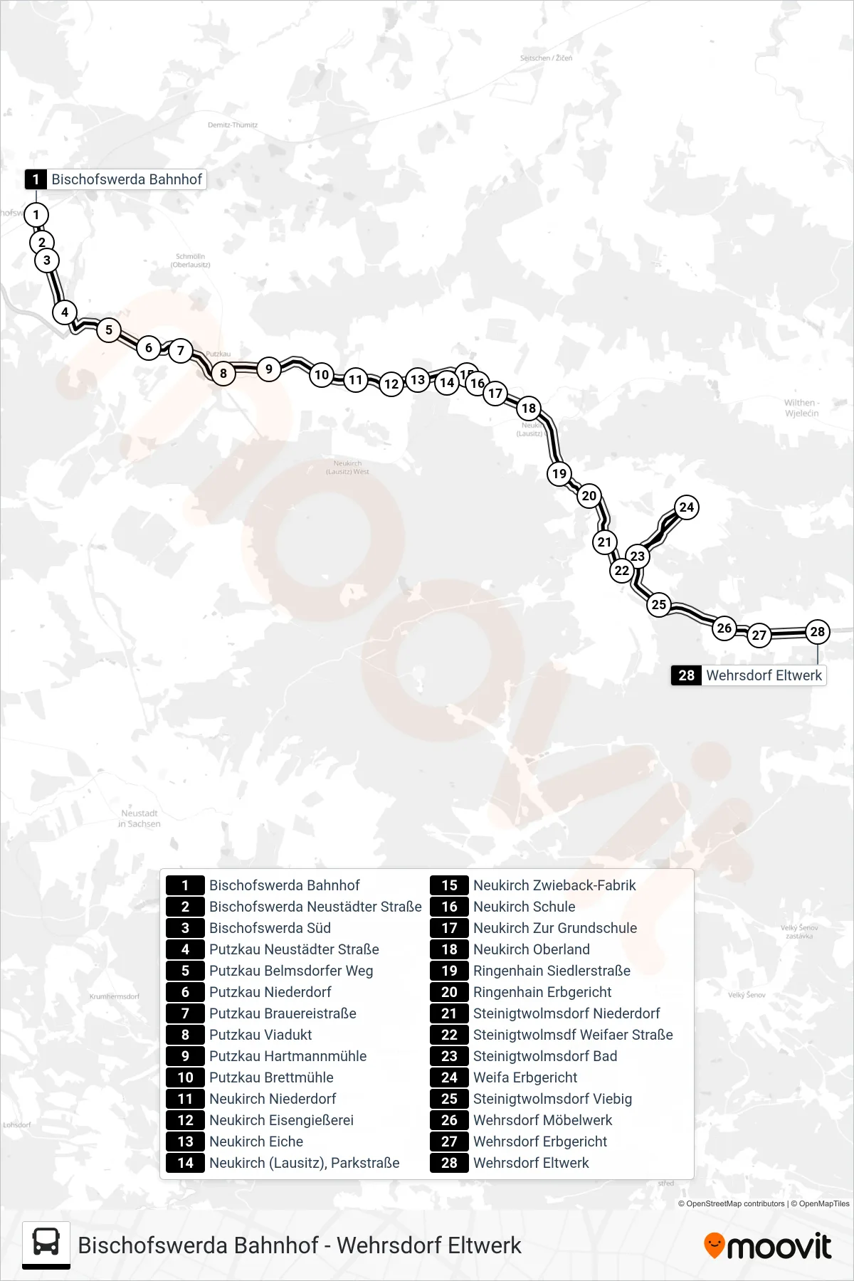 736 bus Line (Wehrsdorf Eltwerk) route and stops on a map