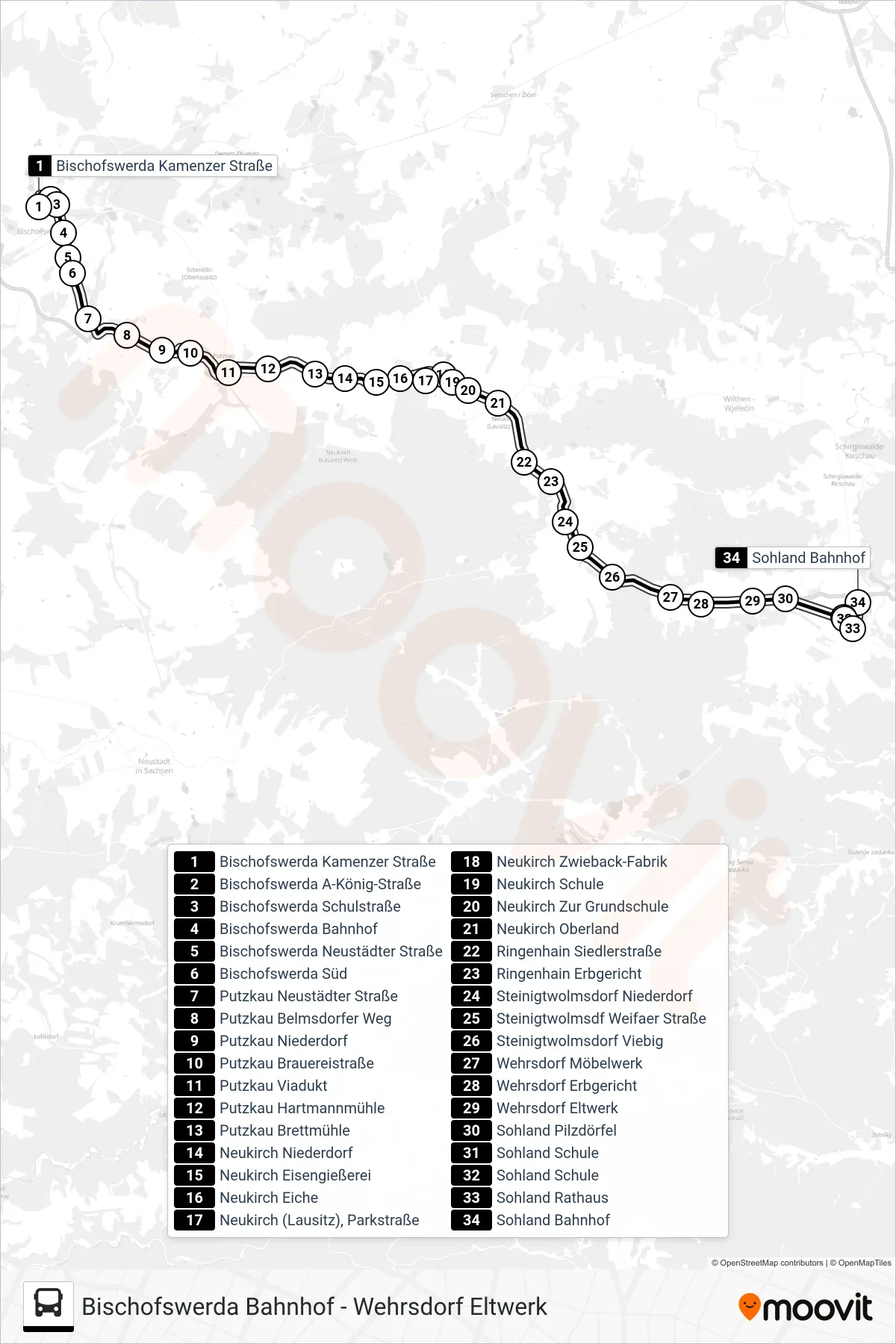 Linie 736 (Bus) Richtung Sohland Bahnhof: Route und Haltestellen auf der Karte