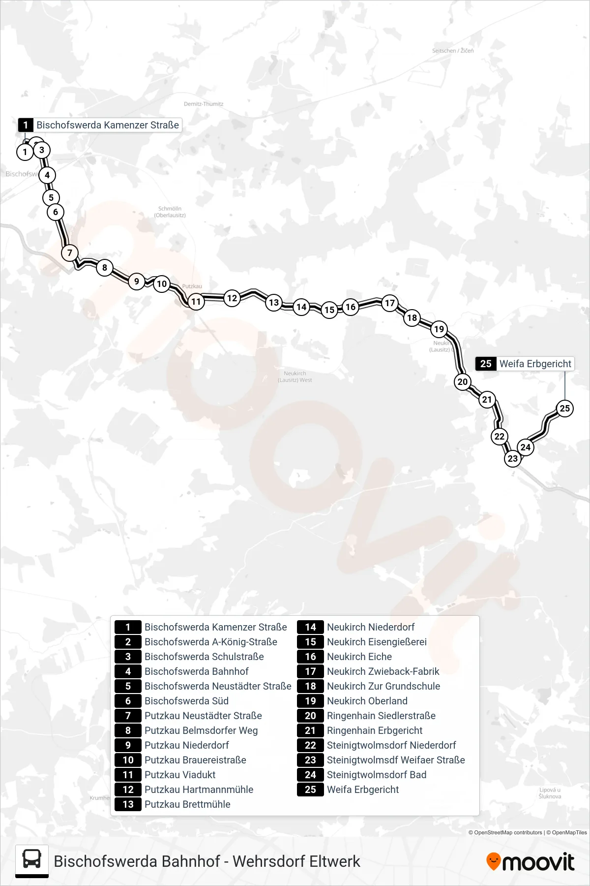 736 bus Line (Weifa Erbgericht) route and stops on a map
