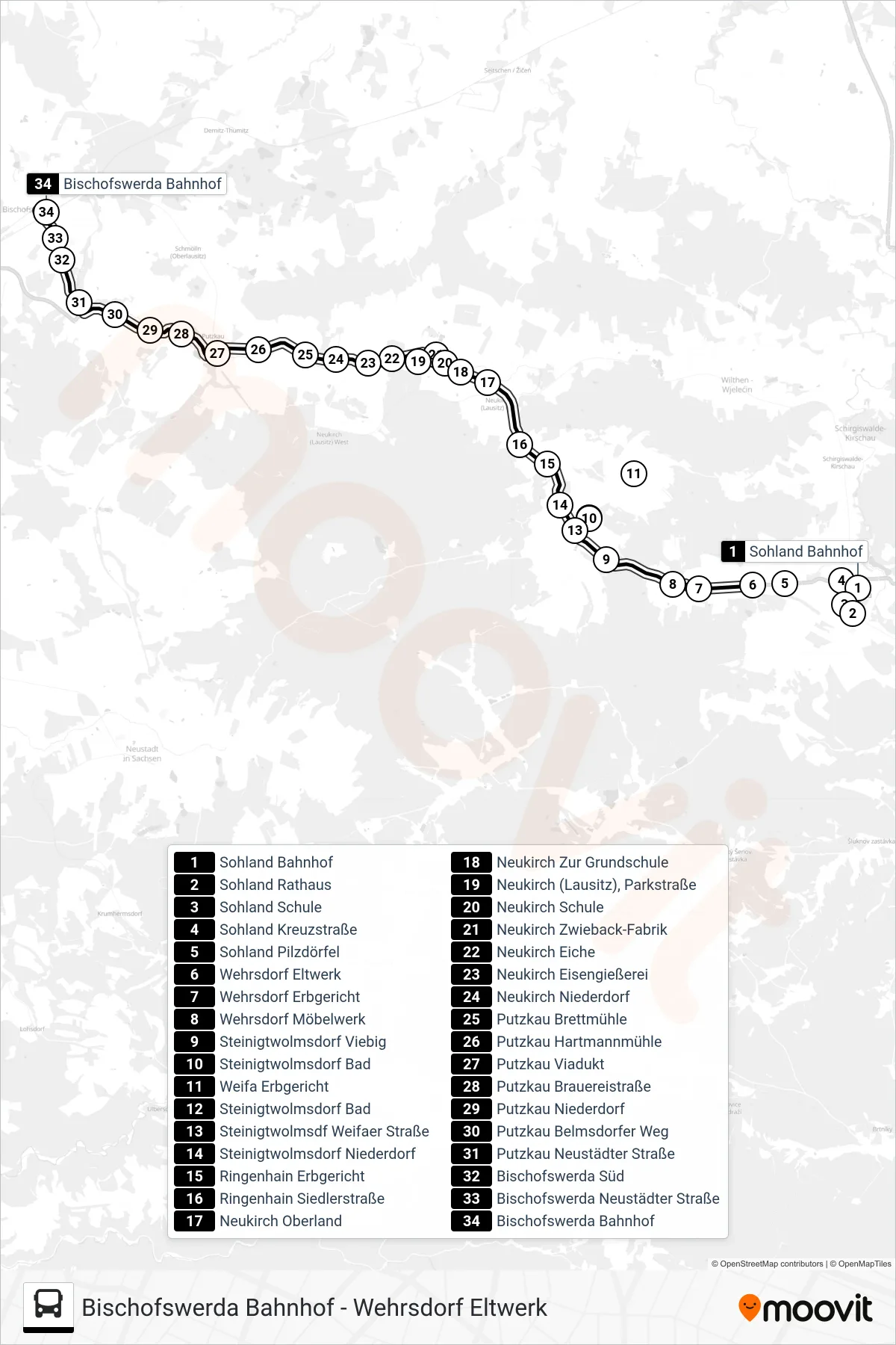 Linie 736 (Bus) Richtung Bischofswerda Bahnhof: Route und Haltestellen auf der Karte