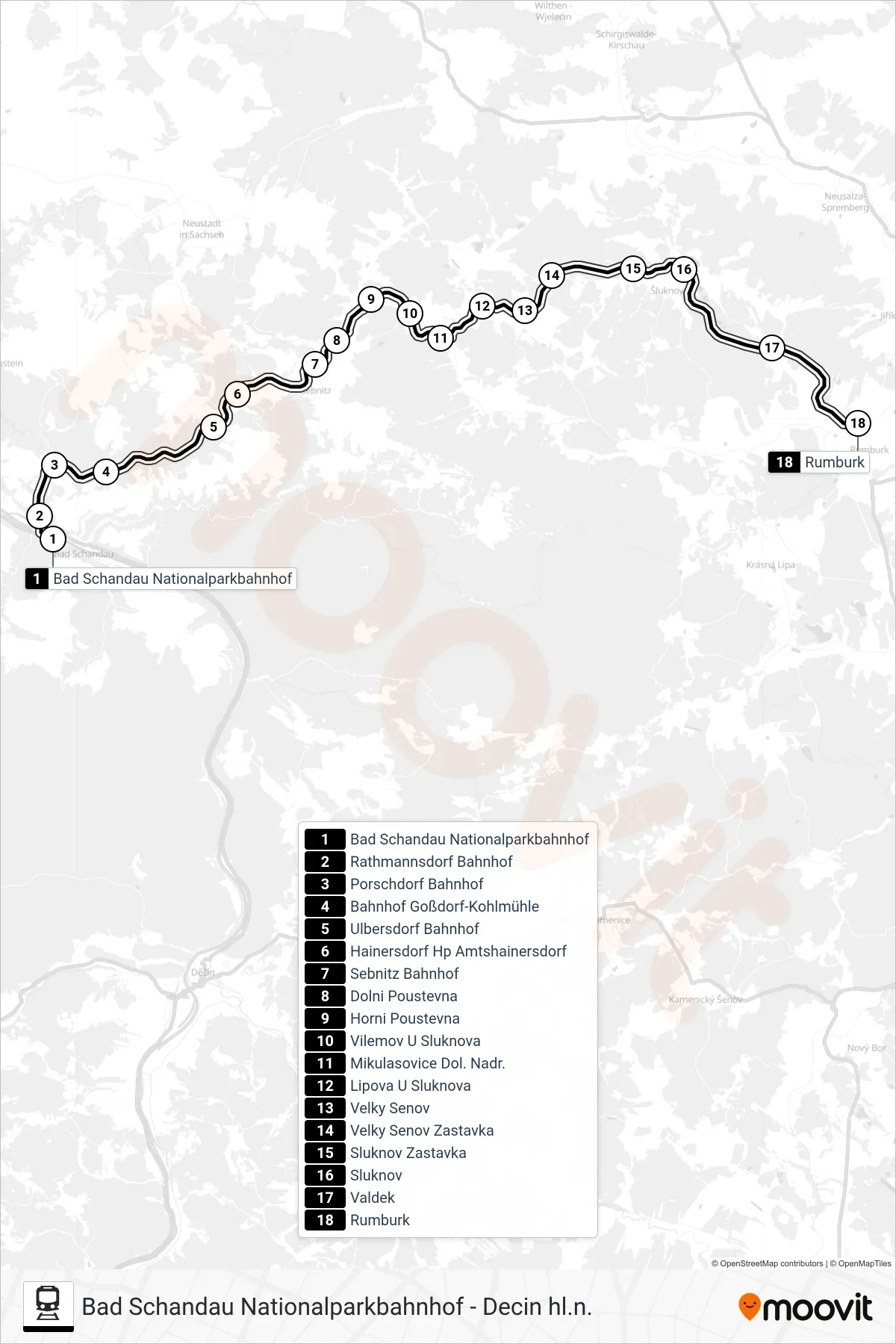 CD 083 train Line (Rumburk) route and stops on a map