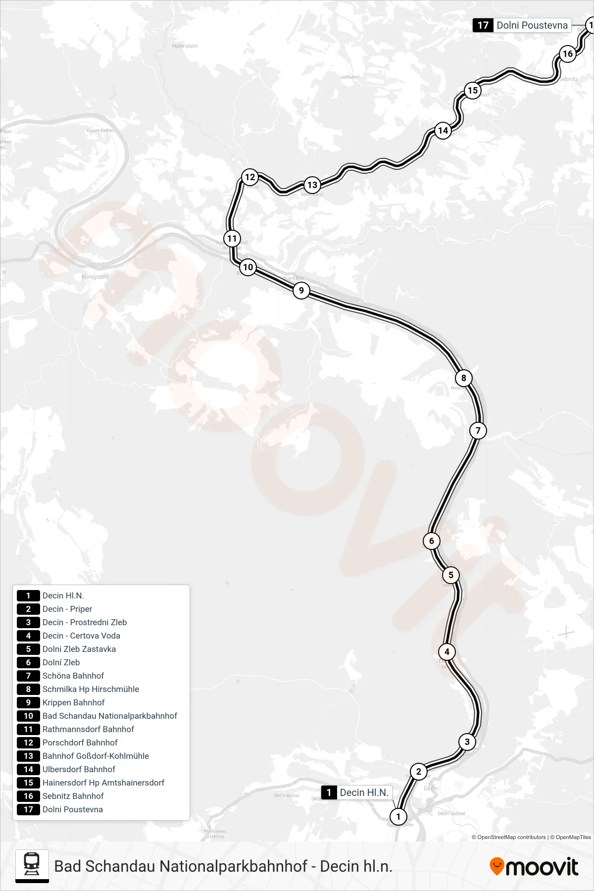 CD 083 train Line (Dolni Poustevna) route and stops on a map