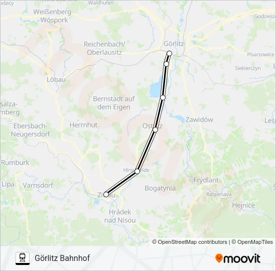 Поезд RB65: карта маршрута