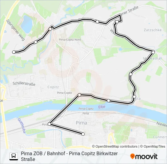 Автобус M (PIRNA): карта маршрута