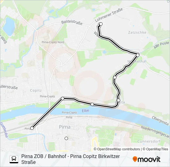 Автобус M (PIRNA): карта маршрута