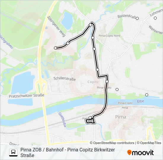 Автобус M (PIRNA): карта маршрута