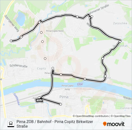 Автобус M (PIRNA): карта маршрута