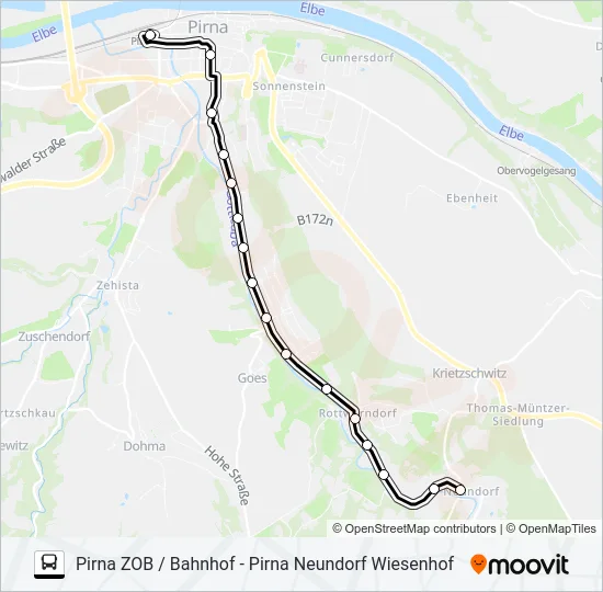Автобус N (PIRNA): карта маршрута