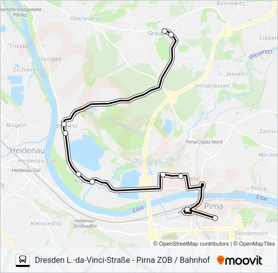 Автобус P (PIRNA): карта маршрута