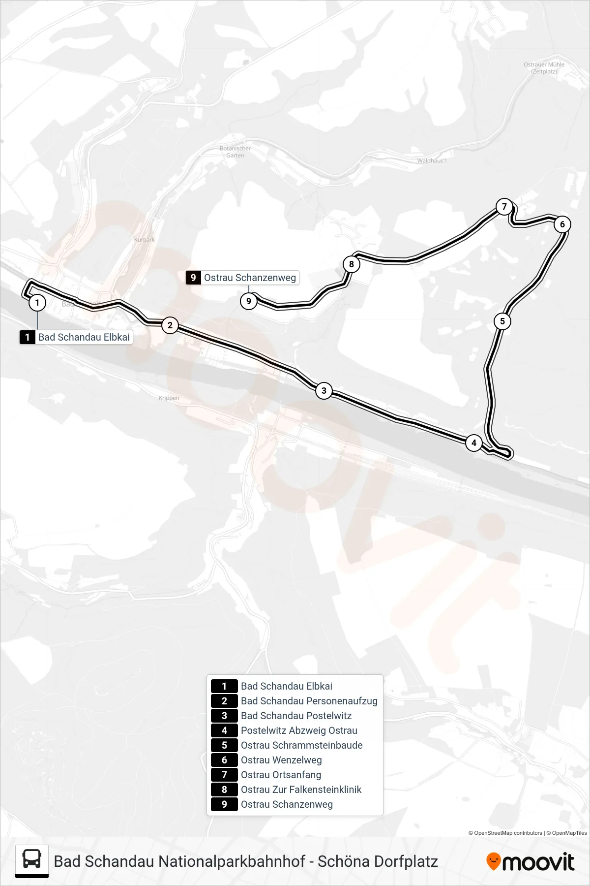 252 bus Line (Ostrau Schanzenweg) route and stops on a map