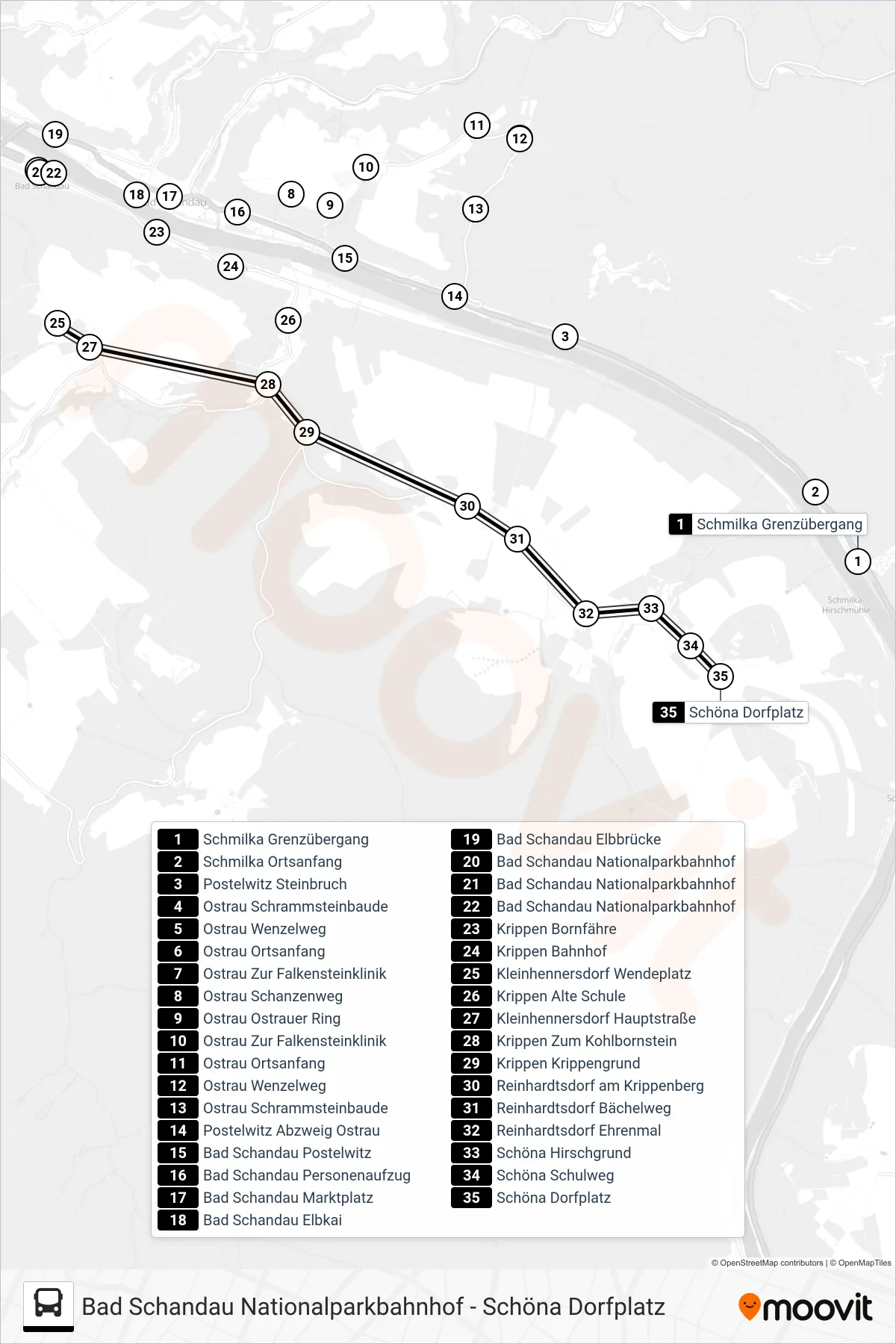 252 bus Line (Schöna Dorfplatz) route and stops on a map