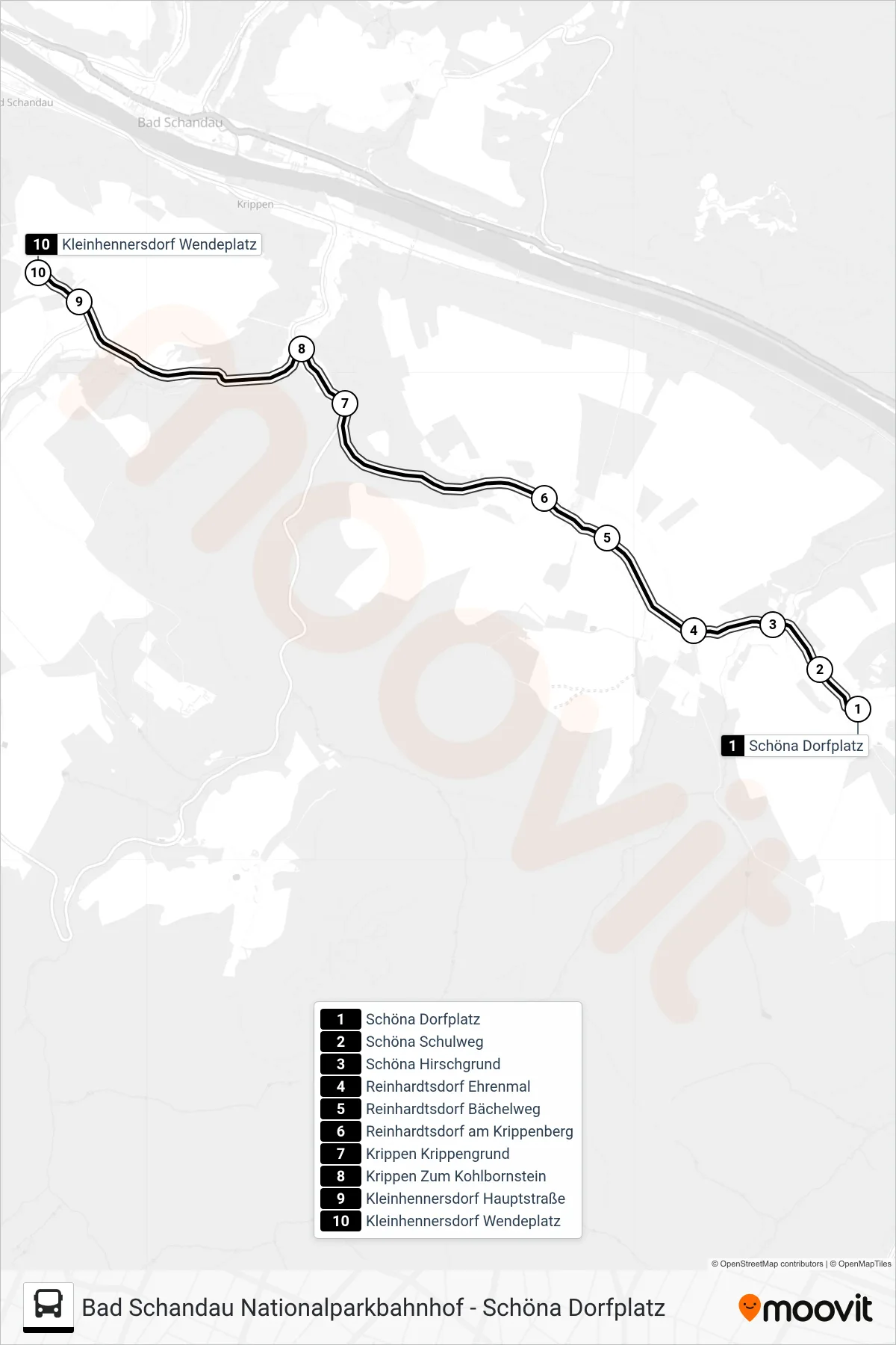 252 bus Line (Kleinhennersdorf Wendeplatz) route and stops on a map