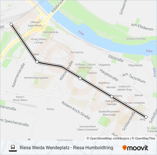 Автобус B (RIESA): карта маршрута