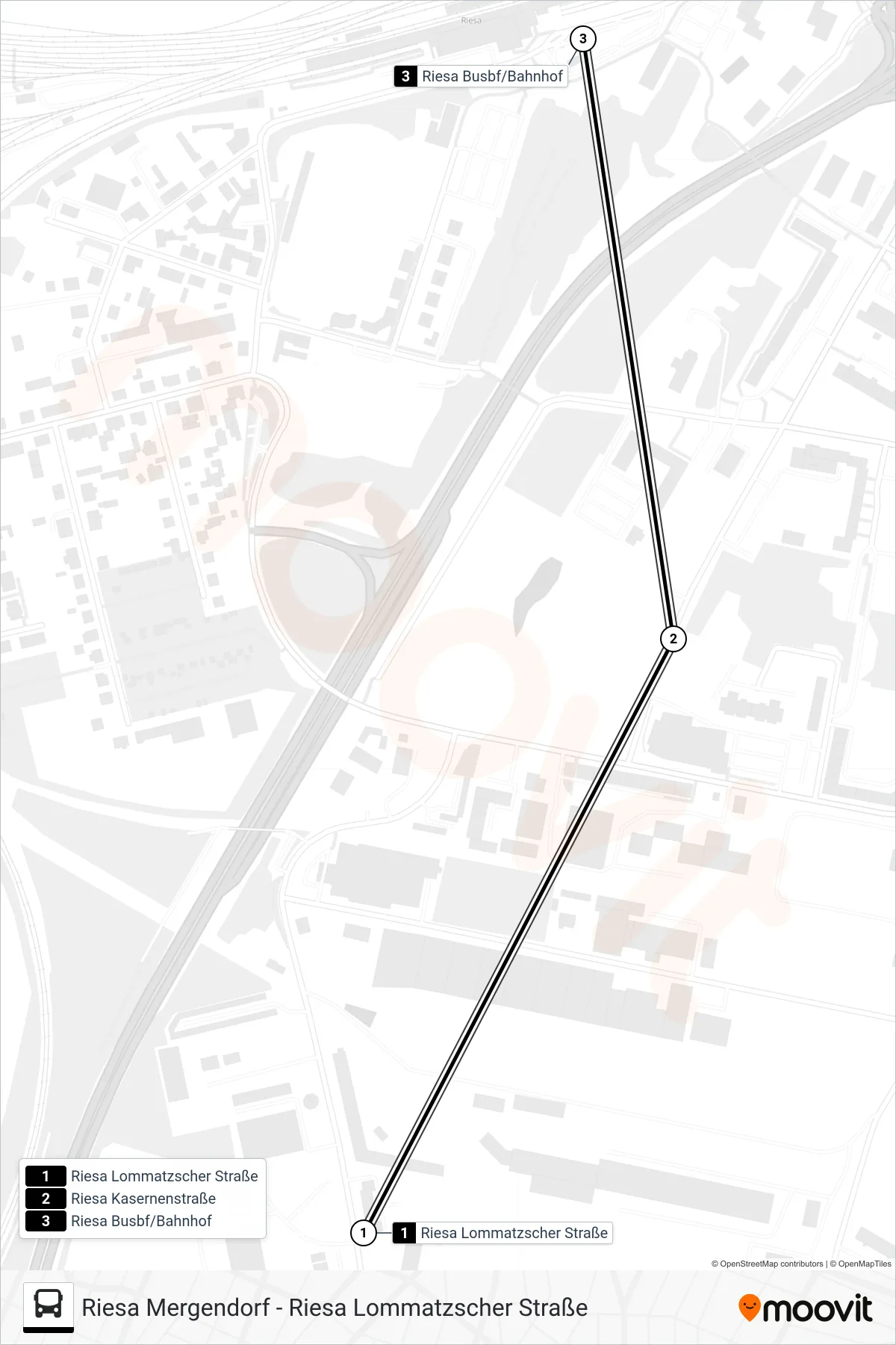 E (RIESA) bus Line (Riesa Busbf/Bahnhof) route and stops on a map