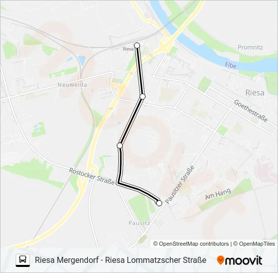 Автобус E (RIESA): карта маршрута