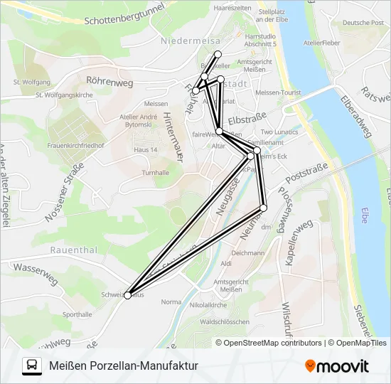 Автобус E (MEIßEN): карта маршрута