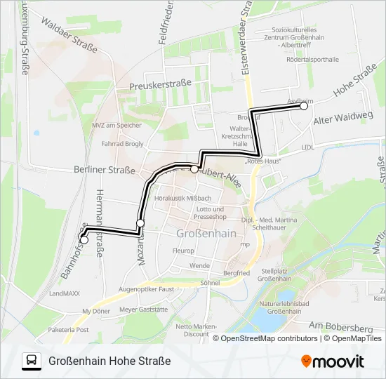 Автобус A (GROßENHAIN): карта маршрута