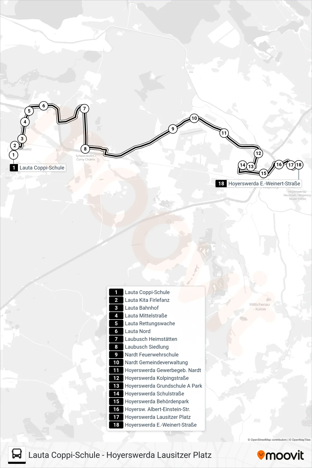 784 bus Line (Hoyerswerda E.-Weinert-Straße) route and stops on a map